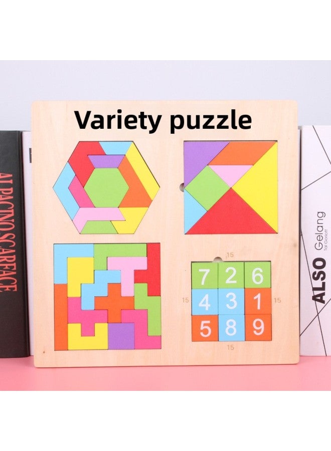 Tetris Jigsaw Jigsaw Wood Children's Early Childhood Education And Intelligence Boys' And Girls' Toys Jigsaw Puzzle-Color:Tetris + Heart Shape + Nine-square Grid - Image 4